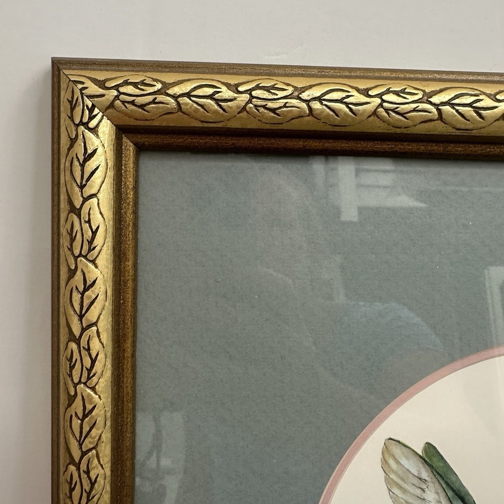 Lot Of 2 Framed Hummingbird & Pink Flowers Art Print Gold Frames Still‎ Life - Picture 3 of 16